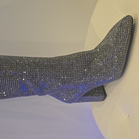 Gianni Bini RHINESTONE Crystal Over Knee High Heel Boots NEW Queen Bee Silver - Picture 7 of 9